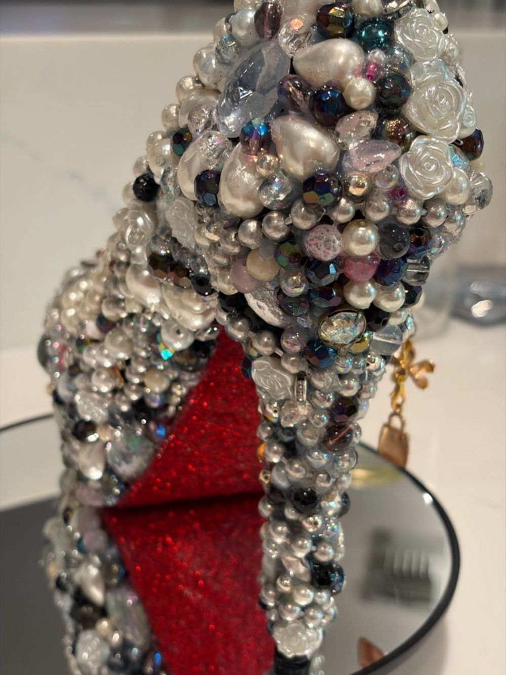 Jeweled Pearl and Crystal Stiletto High Heel Pump - Ring Holder - Picture 10 of 10